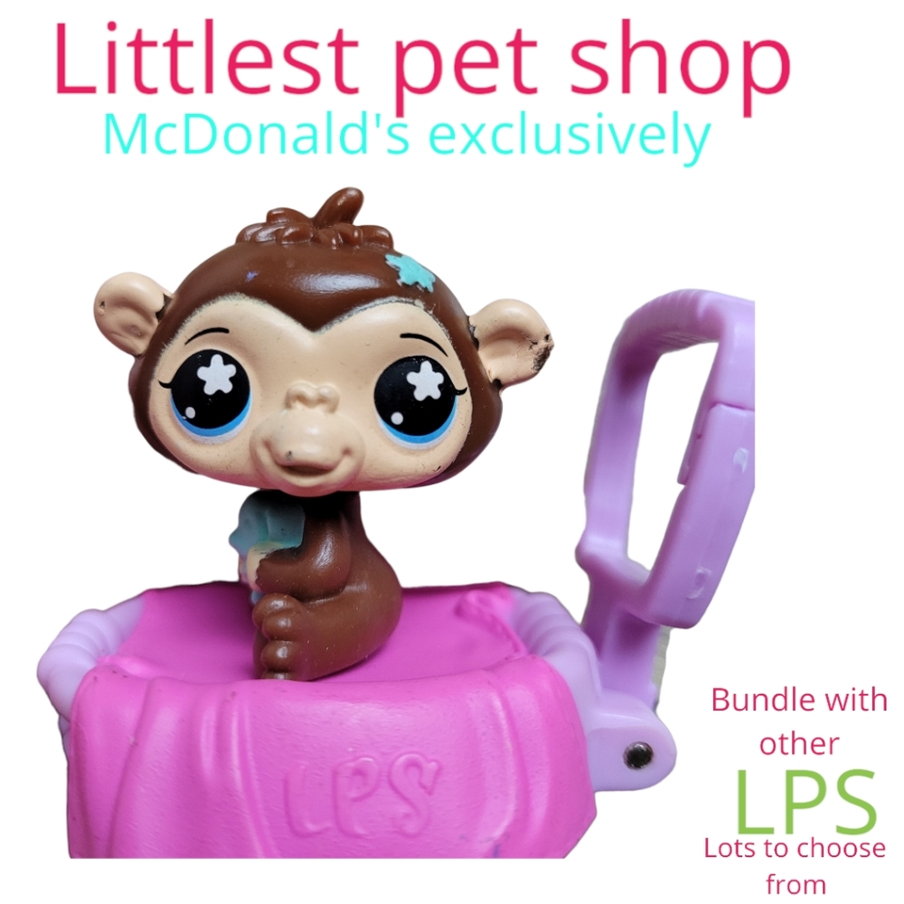 Hasbro Littlest Pet Shop MCDONALD'S brown monkey teal star eyes collectible toy